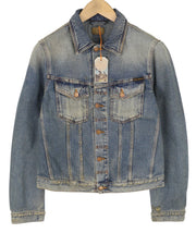 NUDIE JEANS Billy Men Jacket M Shimmering Indigo Button Ripped Distress Denim