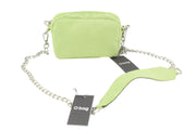 O BAG Extra Pocket Women Bag OS Green Faux Suede Silver Tone Chain Crossbody