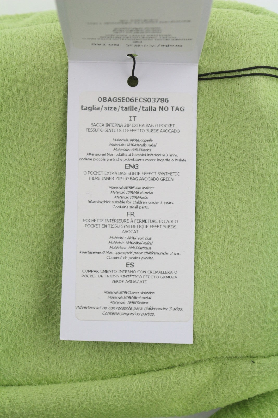 O BAG Extra Pocket Women Bag OS Green Faux Suede Silver Tone Chain Crossbody