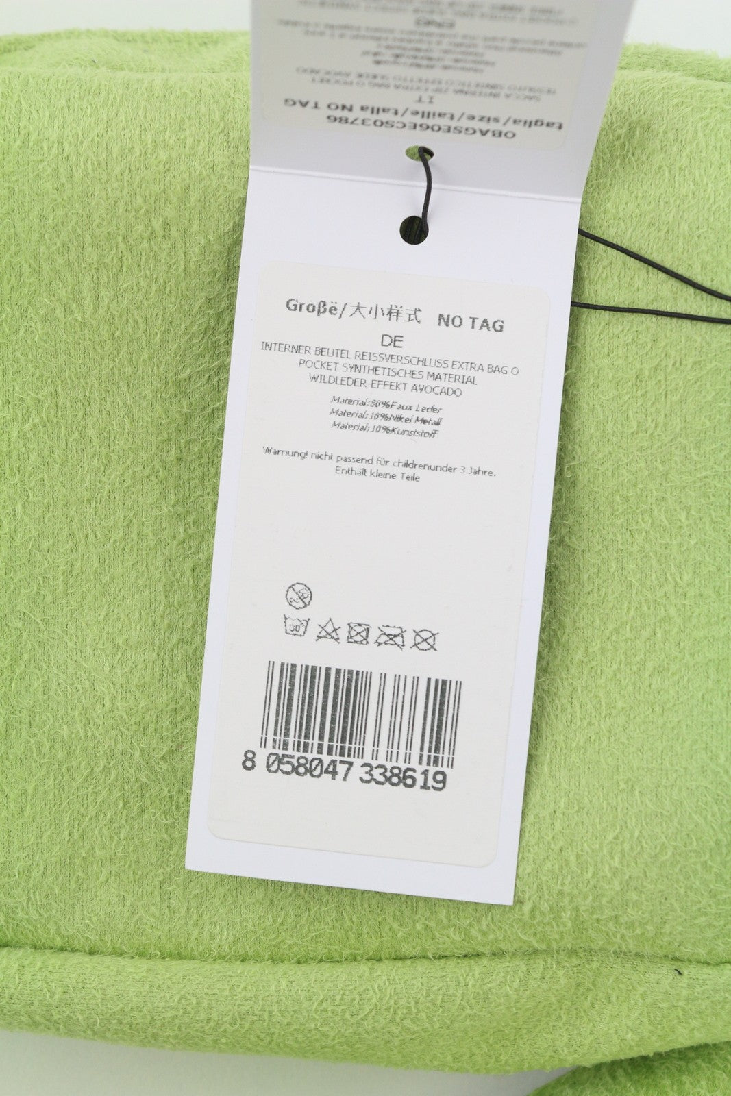 O BAG Extra Pocket Women Bag OS Green Faux Suede Silver Tone Chain Crossbody