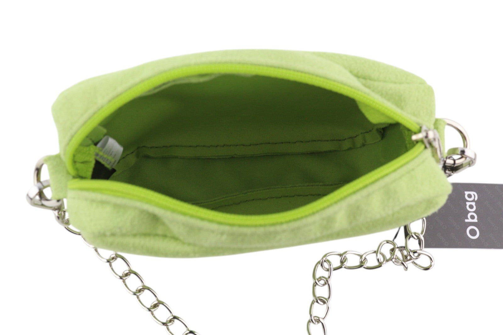 O BAG Extra Pocket Women Bag OS Green Faux Suede Silver Tone Chain Crossbody