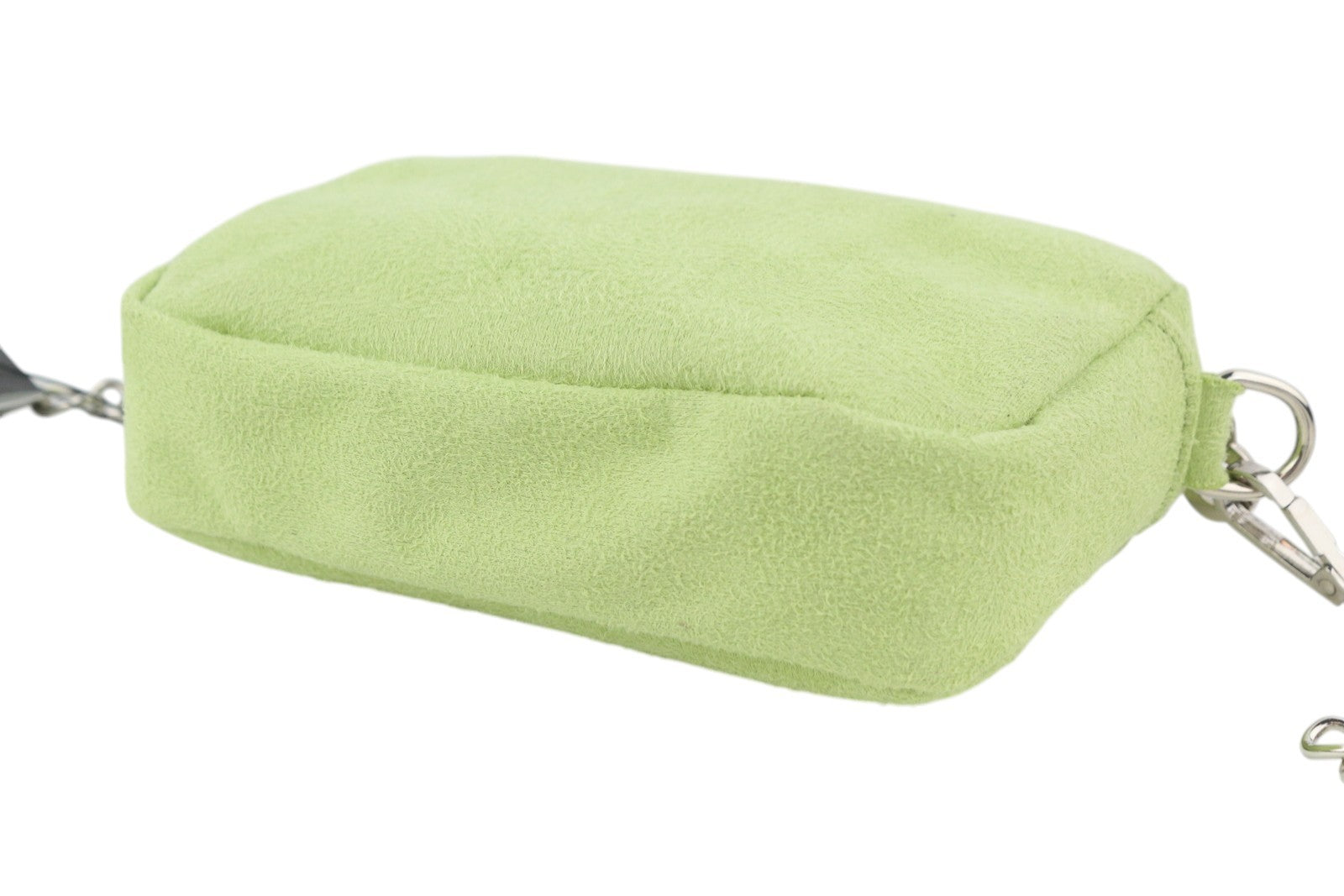 O BAG Extra Pocket Women Bag OS Green Faux Suede Silver Tone Chain Crossbody