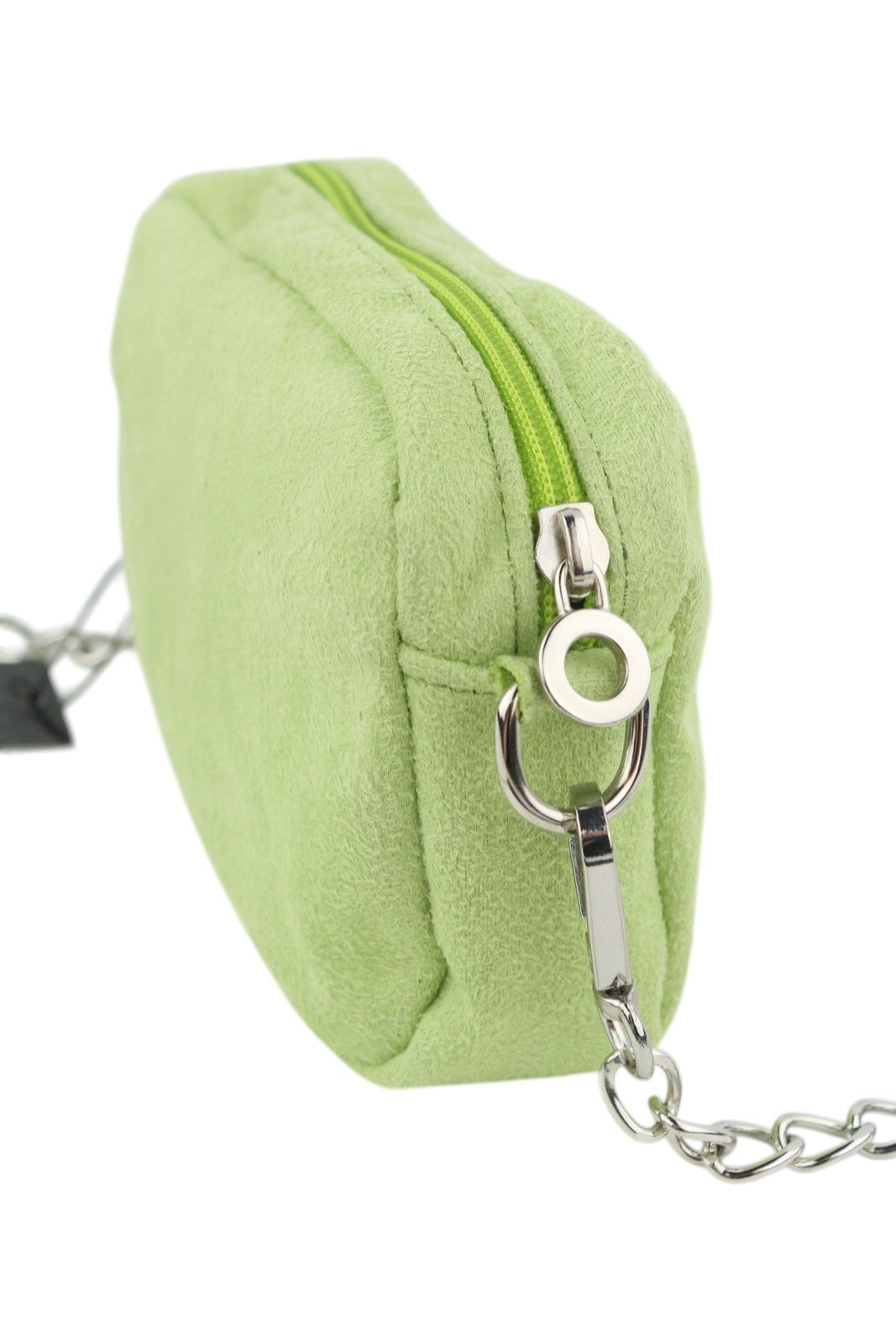 O BAG Extra Pocket Women Bag OS Green Faux Suede Silver Tone Chain Crossbody