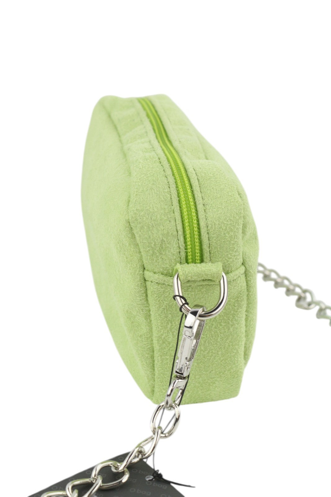 O BAG Extra Pocket Women Bag OS Green Faux Suede Silver Tone Chain Crossbody