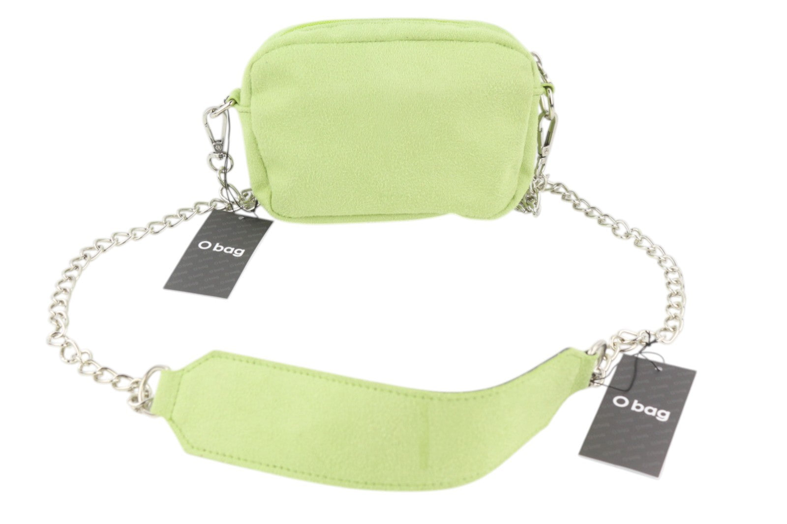 O BAG Extra Pocket Women Bag OS Green Faux Suede Silver Tone Chain Crossbody