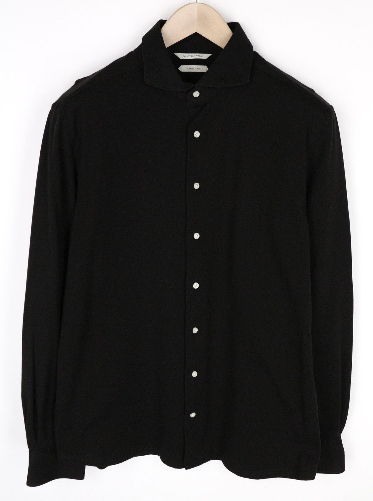 SUITSUPPLY Men's Shirt 43/44/17/17.5 Extra Slim Cutaway Black Cotton