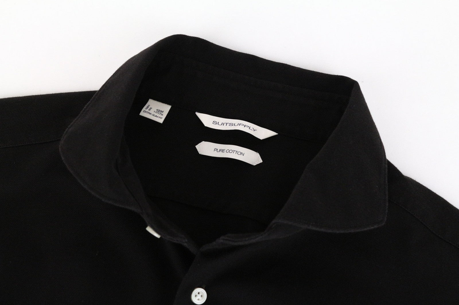 SUITSUPPLY Men's Shirt 43/44/17/17.5 Extra Slim Cutaway Black Cotton