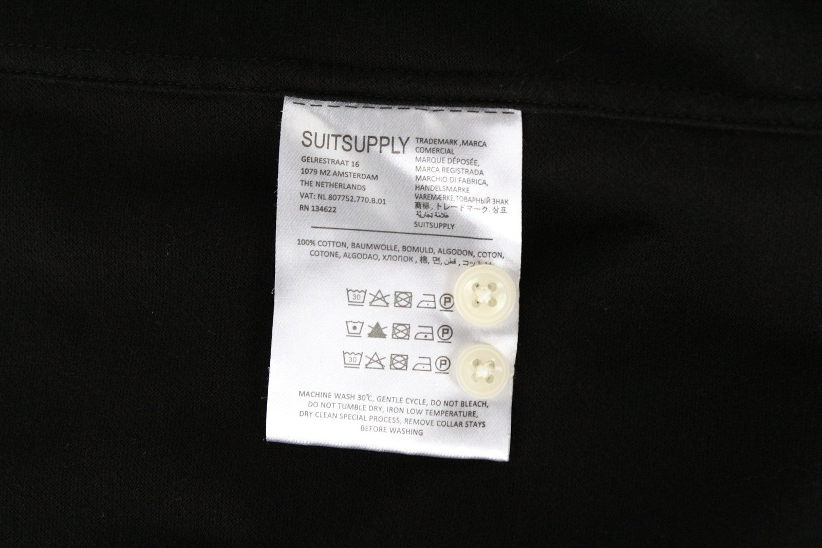 SUITSUPPLY Men's Shirt 43/44/17/17.5 Extra Slim Cutaway Black Cotton