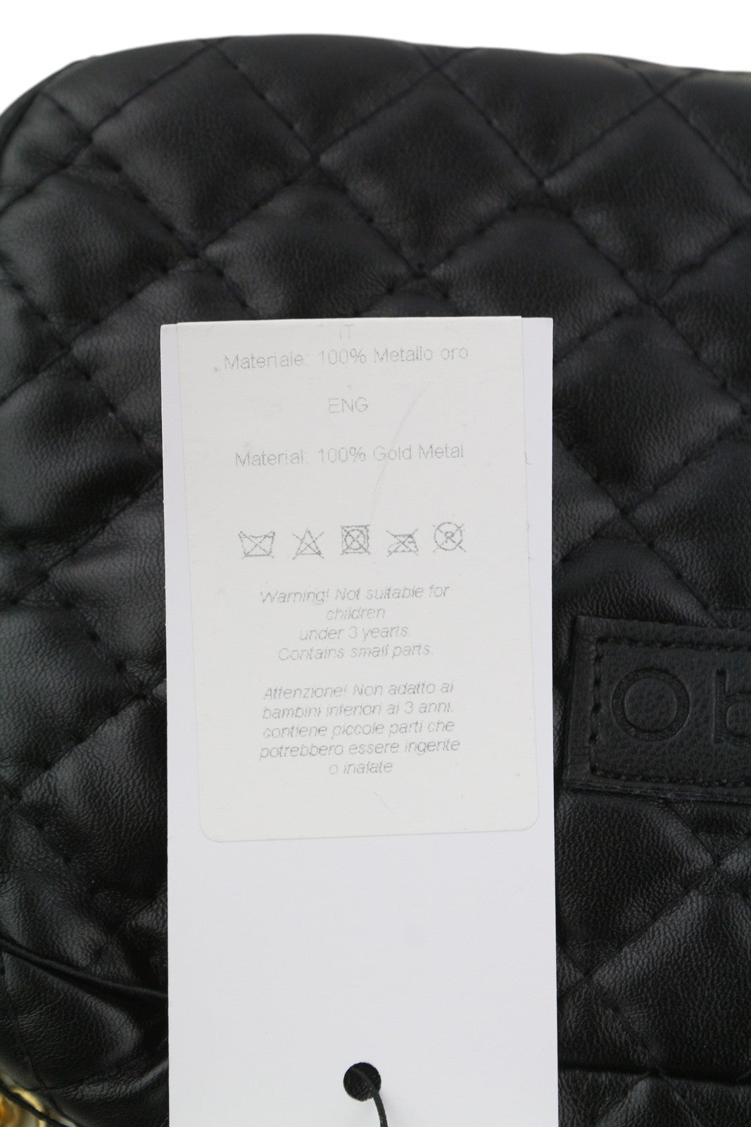 O BAG Extra Pocket Women Bag OS Black Coated Quilted Gold Tone Chain Crossbody