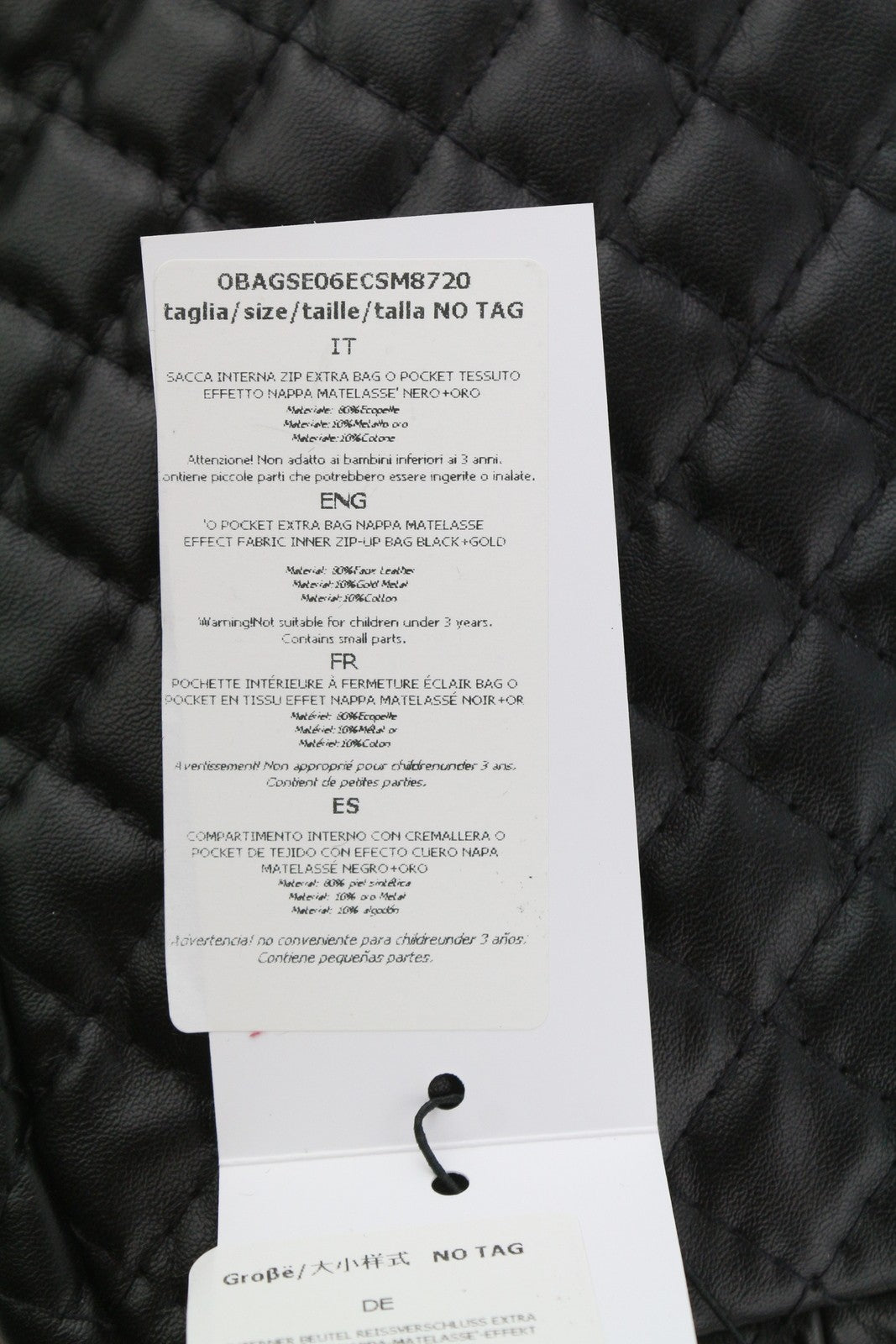 O BAG Extra Pocket Women Bag OS Black Coated Quilted Gold Tone Chain Crossbody