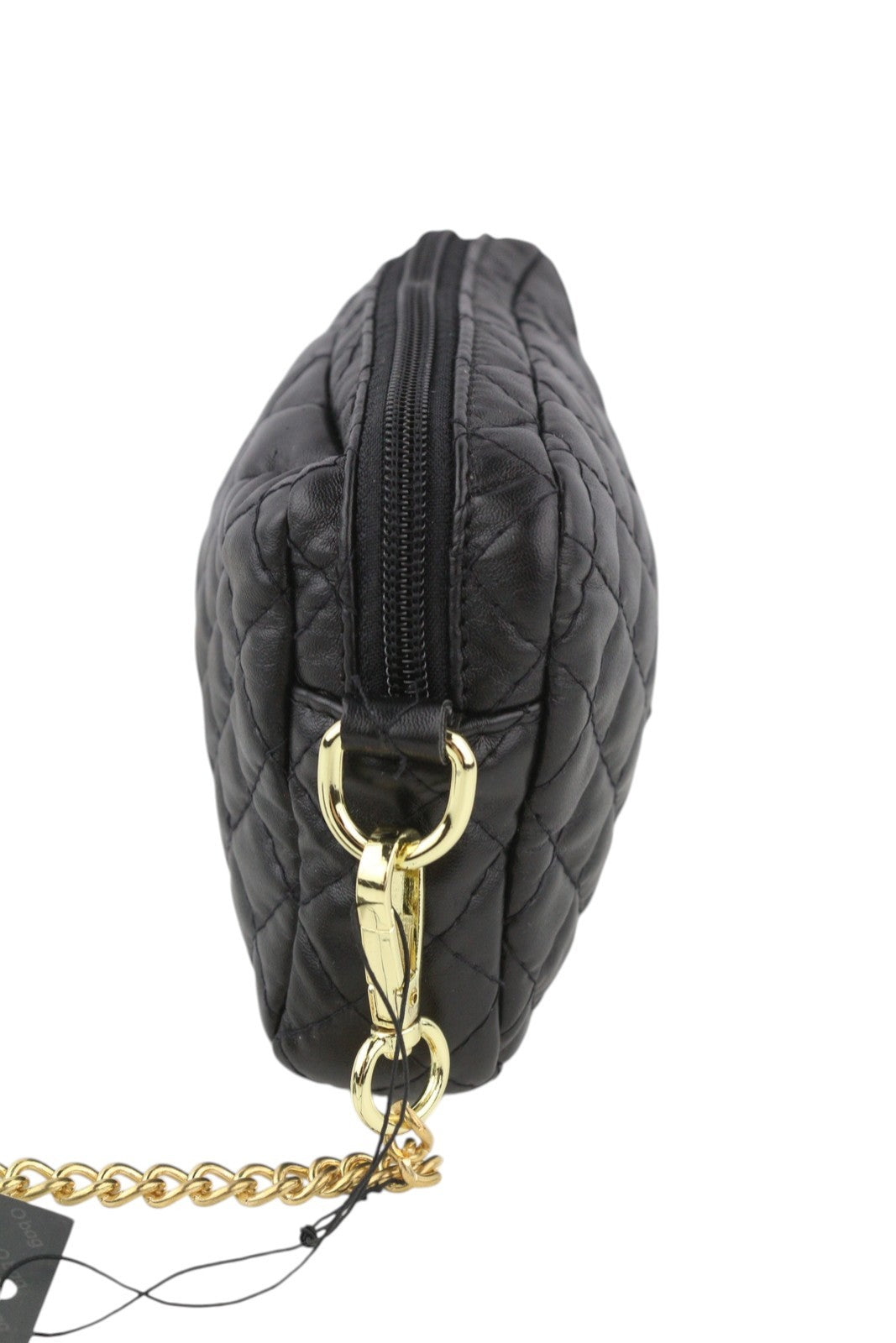 O BAG Extra Pocket Women Bag OS Black Coated Quilted Gold Tone Chain Crossbody