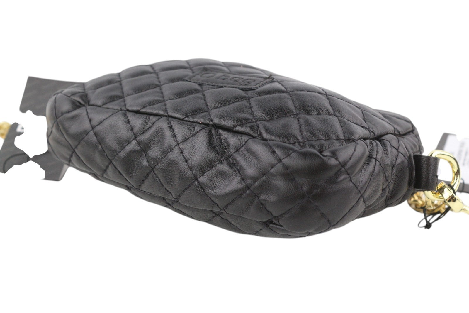 O BAG Extra Pocket Women Bag OS Black Coated Quilted Gold Tone Chain Crossbody