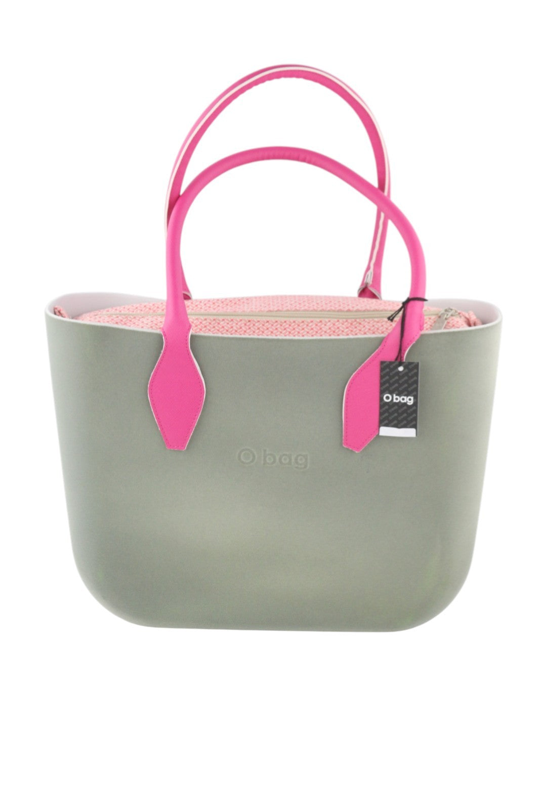 O BAG Women Bag OS Grey Soft Inner Zipper Bag Double Handles Square Logo Casual