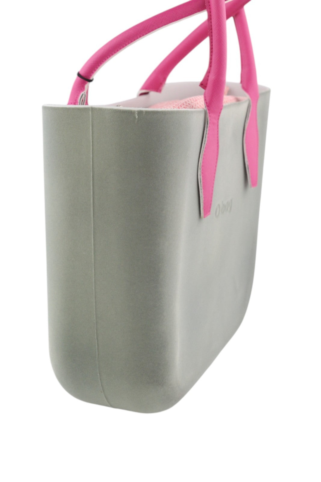 O BAG Women Bag OS Grey Soft Inner Zipper Bag Double Handles Square Logo Casual