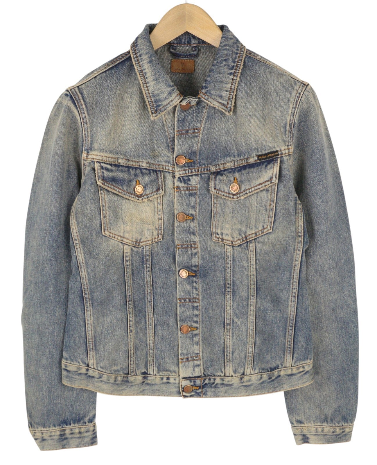 NUDIE JEANS Billy Men Jacket M Shimmering Indigo Button Washed Ripped Distress