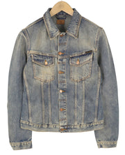 NUDIE JEANS Billy Men Jacket M Shimmering Indigo Button Washed Ripped Distress