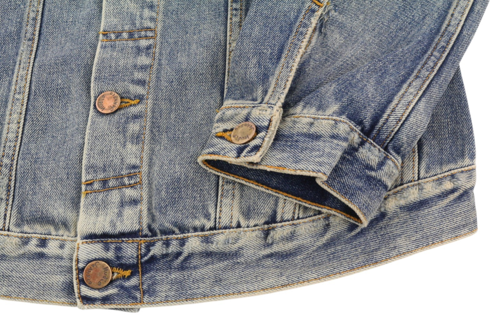 NUDIE JEANS Billy Men Jacket M Shimmering Indigo Button Washed Ripped Distress