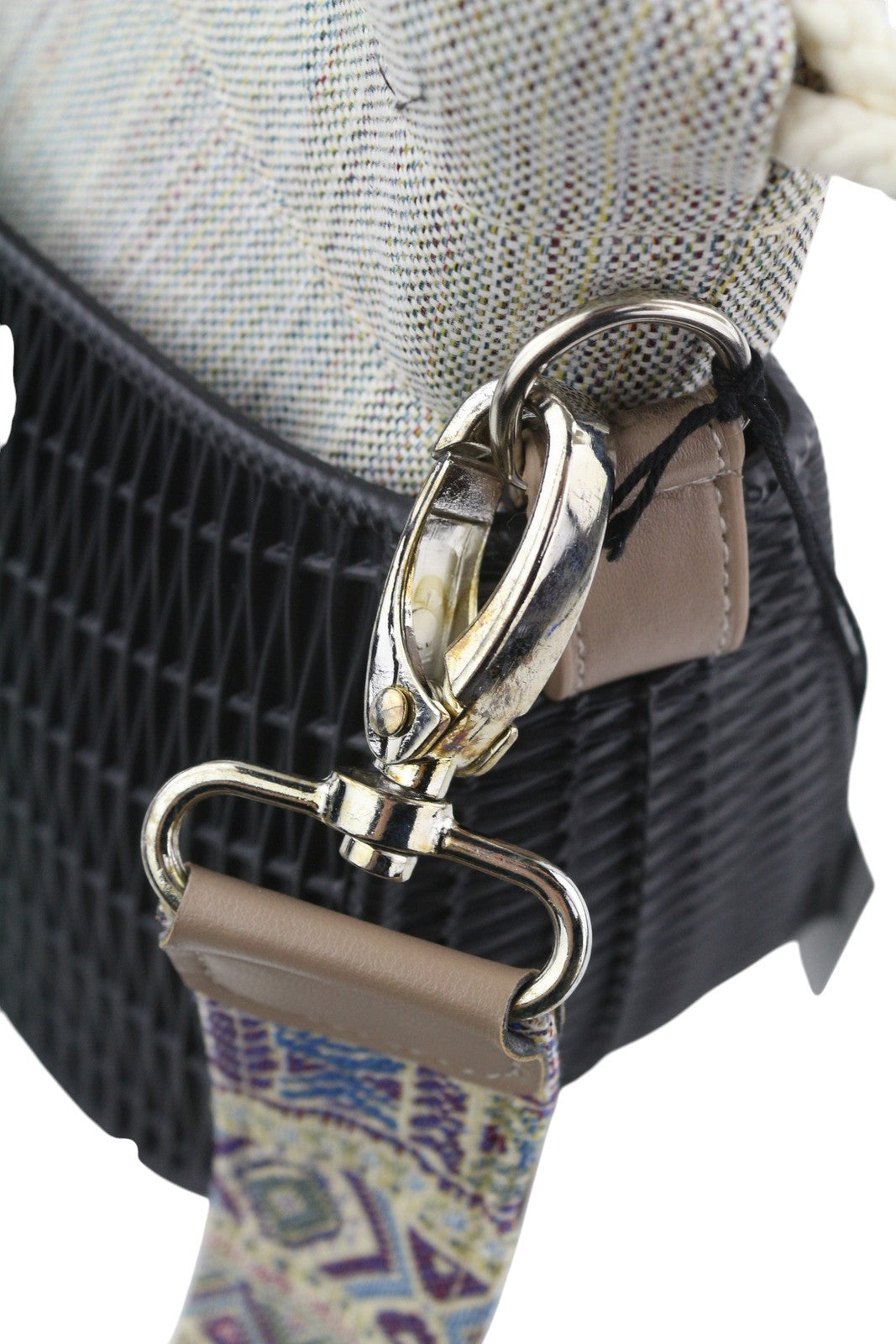 O BAG Swing Women Bag OS Black Textured Silicon Inner Bag Half Moon Crossbody