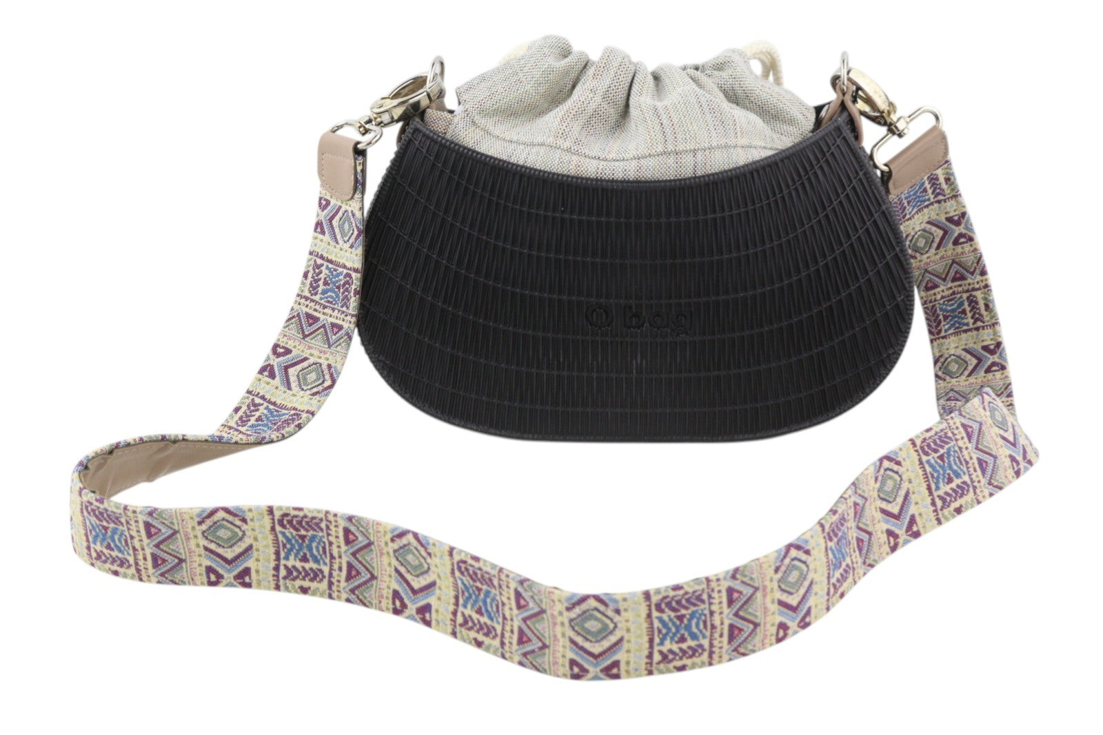 O BAG Swing Women Bag OS Black Textured Silicon Inner Bag Half Moon Crossbody