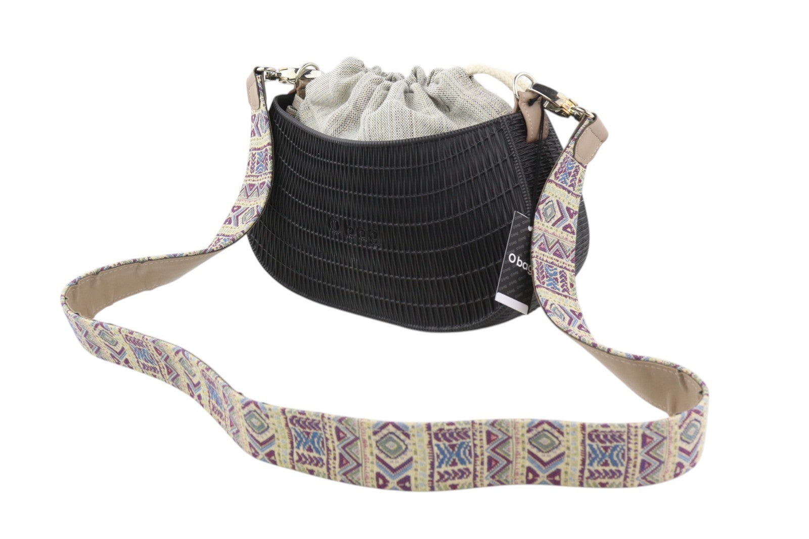 O BAG Swing Women Bag OS Black Textured Silicon Inner Bag Half Moon Crossbody