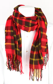 SCOTCH SHRUNK Boys Scarf OS Red Checked Pattern Tassel Casual Accessory