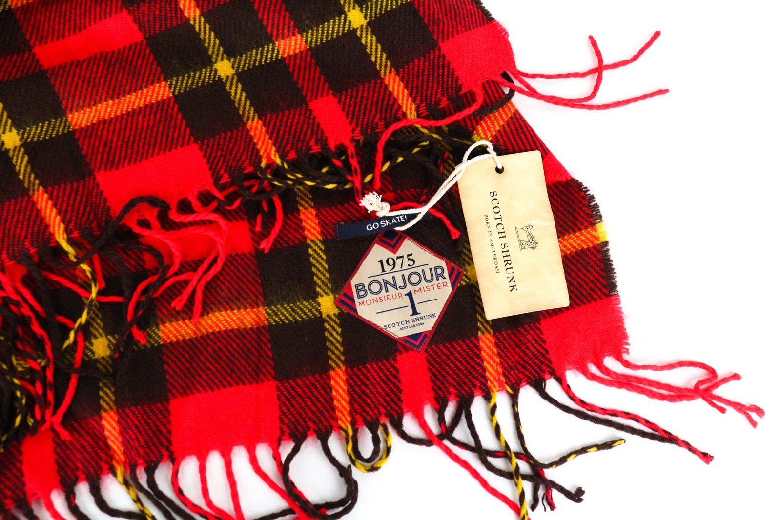 SCOTCH SHRUNK Boys Scarf OS Red Checked Pattern Tassel Casual Accessory