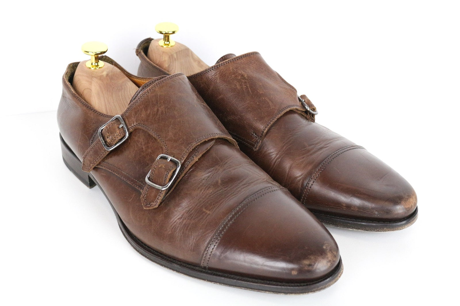 SUITSUPPLY Men's Shoes EU42 Brown Leather Classic Double Buckle Formal