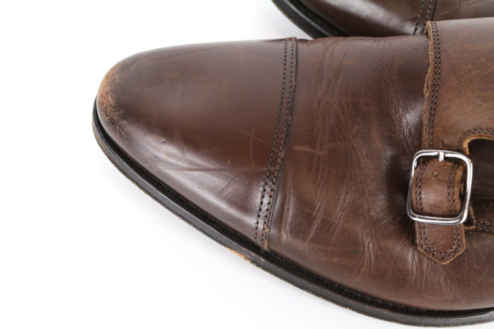 SUITSUPPLY Men's Shoes EU42 Brown Leather Classic Double Buckle Formal