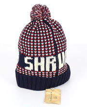 SCOTCH SHRUNK Boys Hat M Red Navy Patterned Pom Pom Knit Beanie