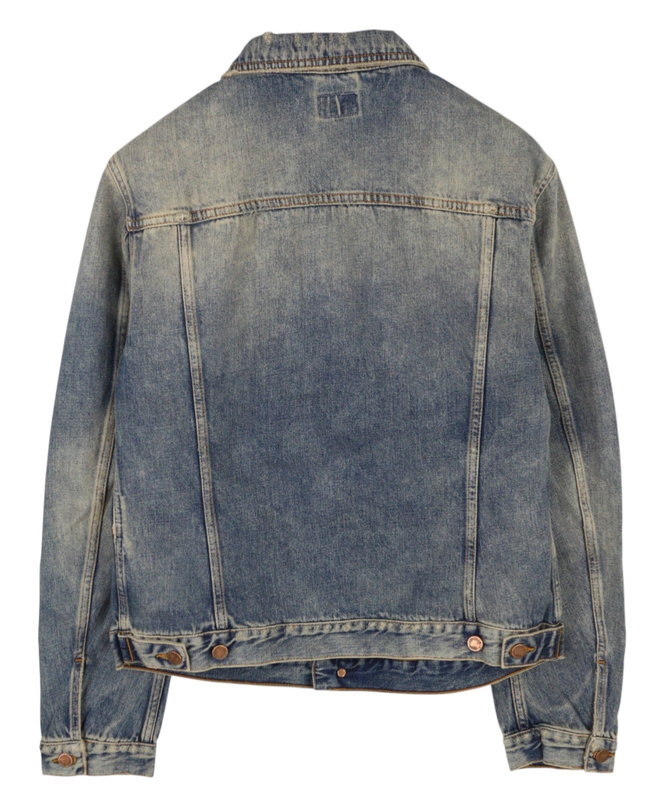 NUDIE JEANS Billy Men Jacket L Shimmering Indigo Buttoned Distress Faded Denim