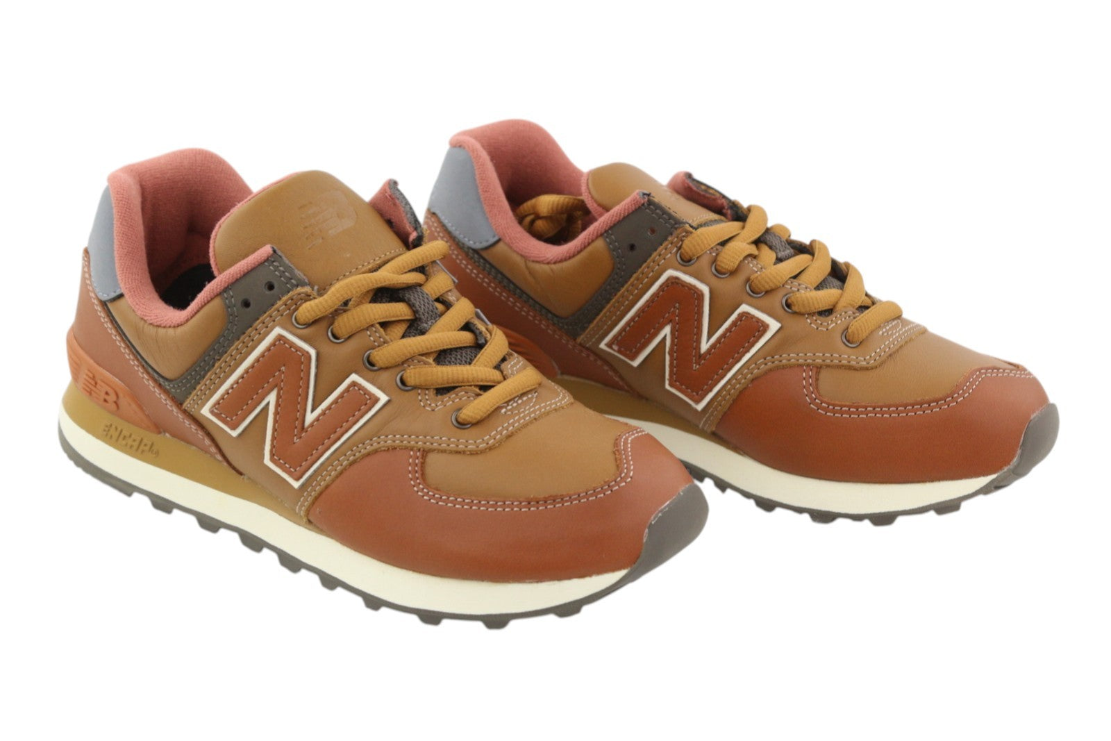 NEW BALANCE 574 Men Sneakers EU40 Brown Leather Low Top Lace Comfort Trainers