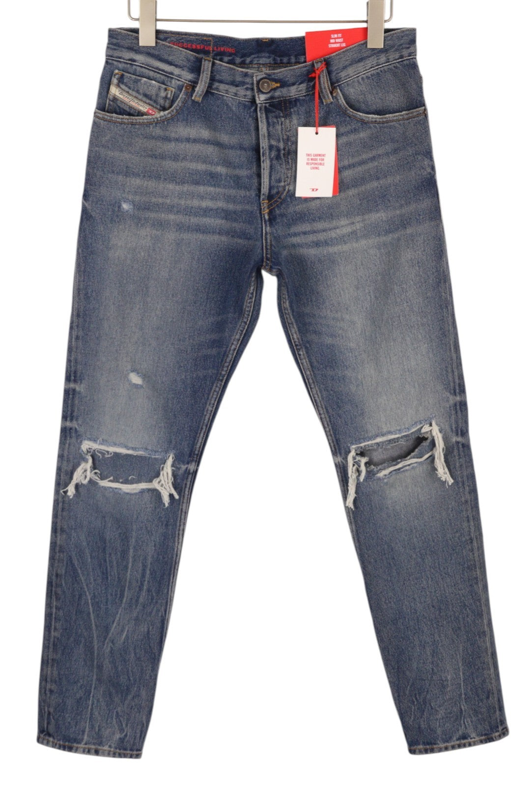 DIESEL 1995 09E02 Men Jeans W31/L32 Blue Distress Ripped Slim Straight RRP$375