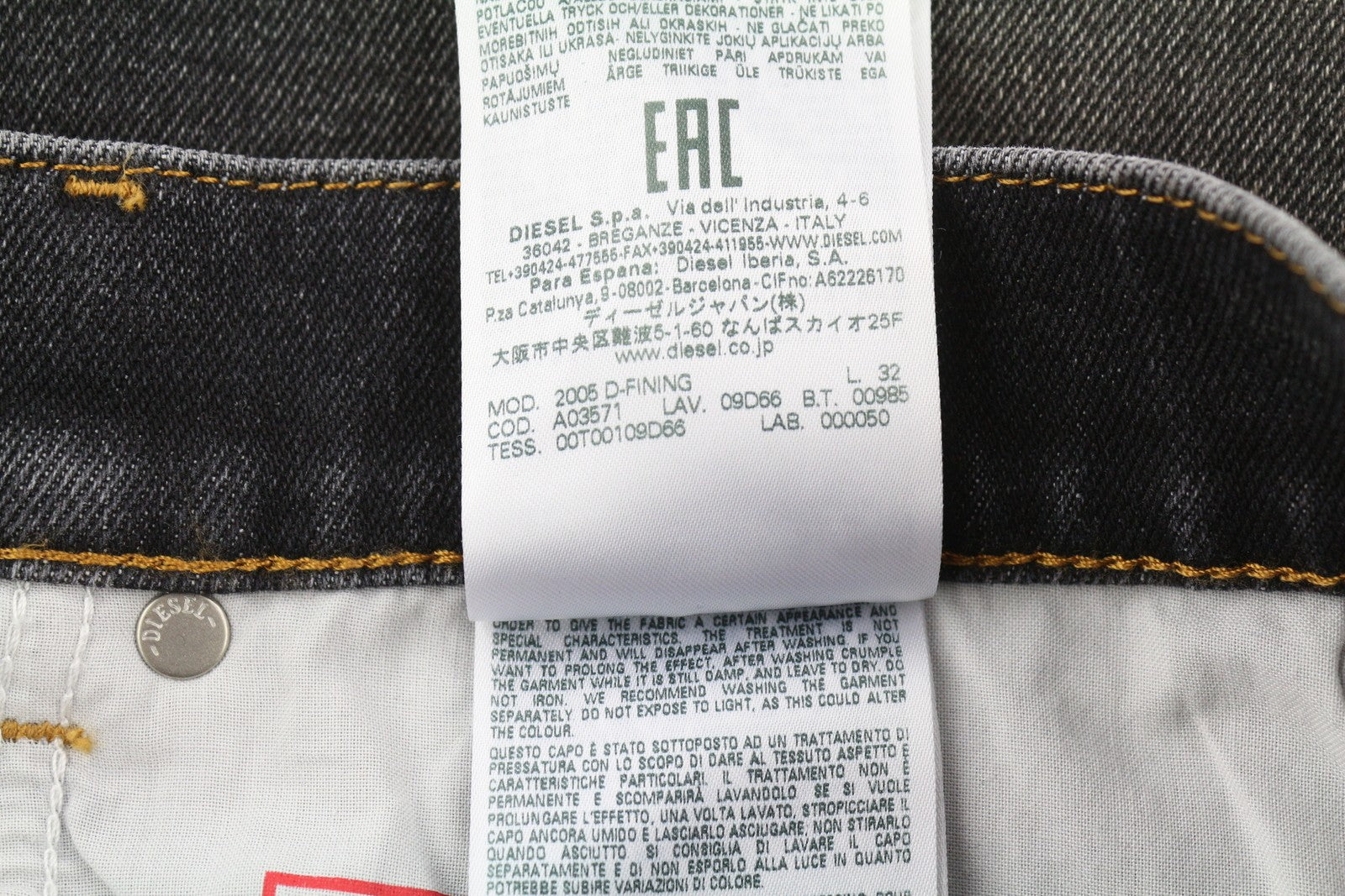 DIESEL 2005 D-Fining 09D66 Men Jeans W32/L32 Black Faded Regular Fit Tapered Leg