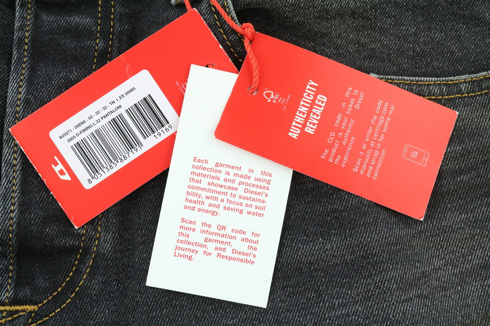 DIESEL 2005 D-Fining 09D66 Men Jeans W32/L32 Black Faded Regular Fit Tapered Leg