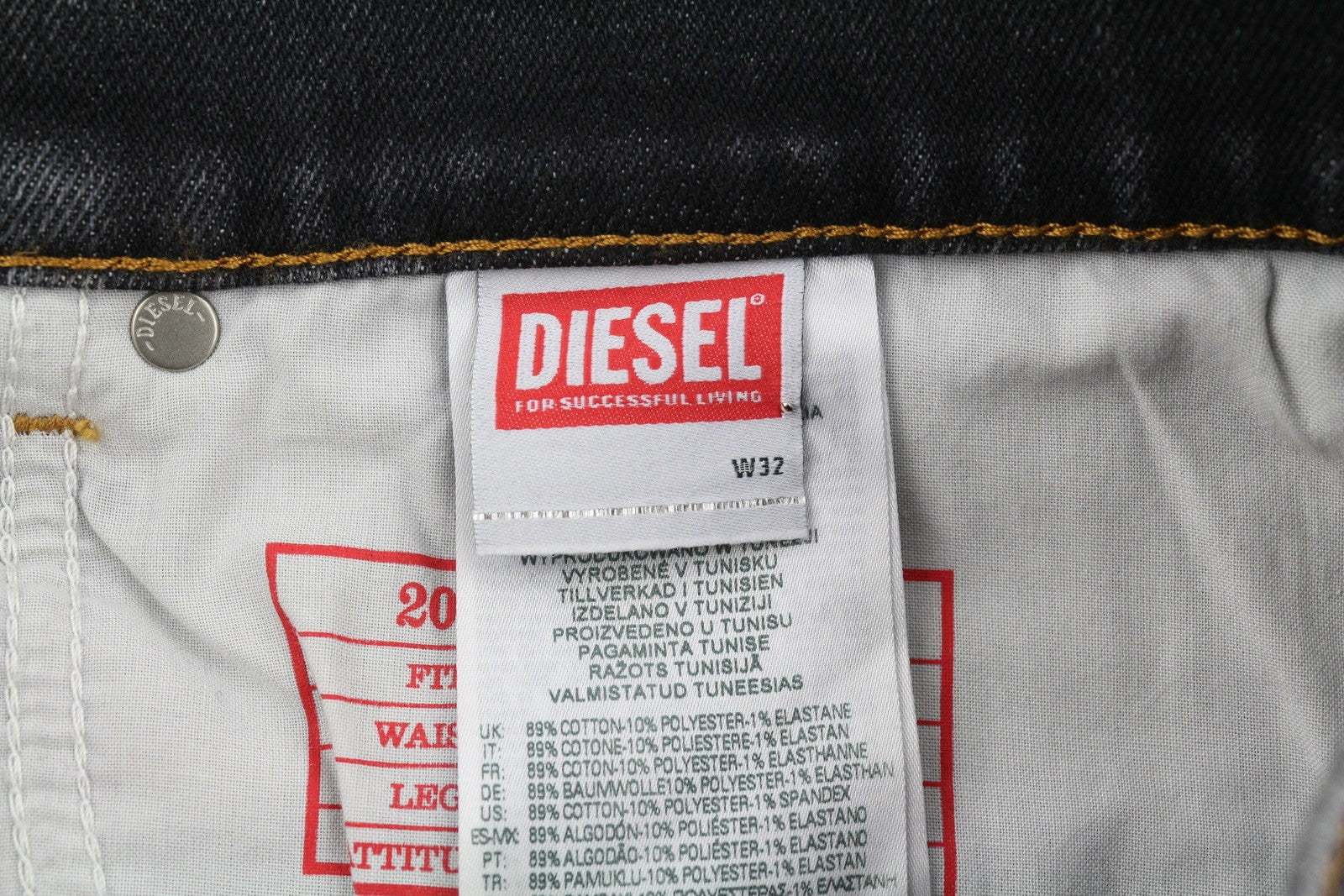 DIESEL 2005 D-Fining 09D66 Men Jeans W32/L32 Black Faded Regular Fit Tapered Leg