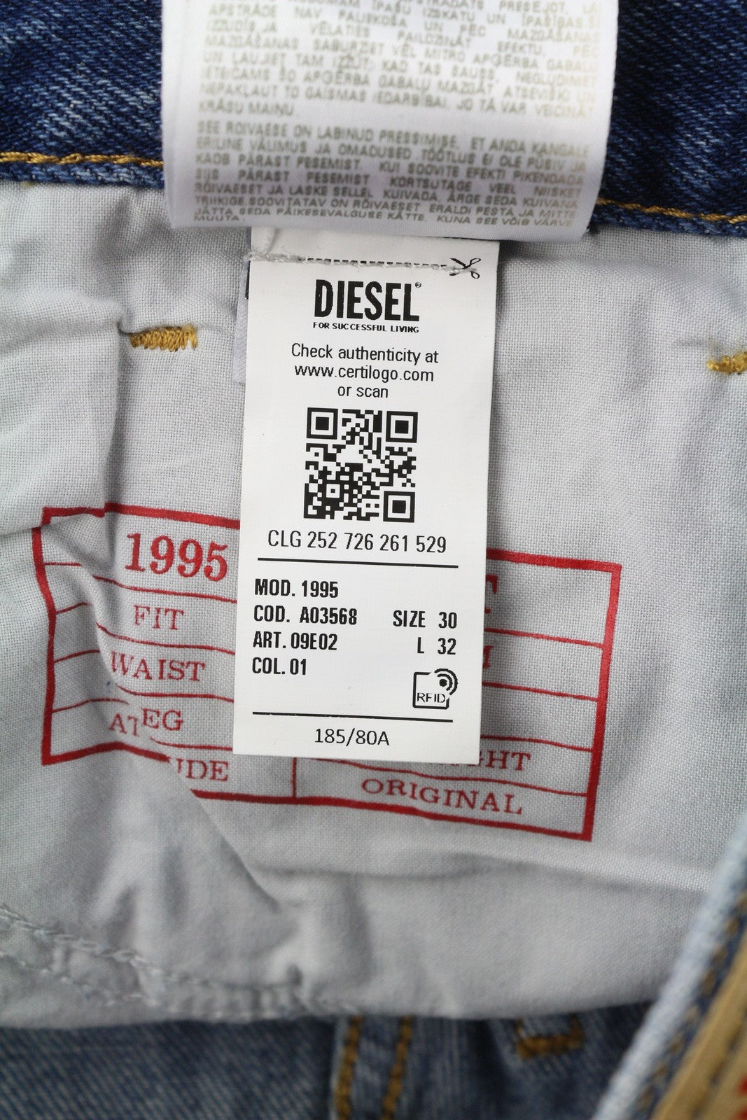 DIESEL 1995 09E02 Men Jeans W30/L32 Blue Distress Ripped Slim Straight RRP$375