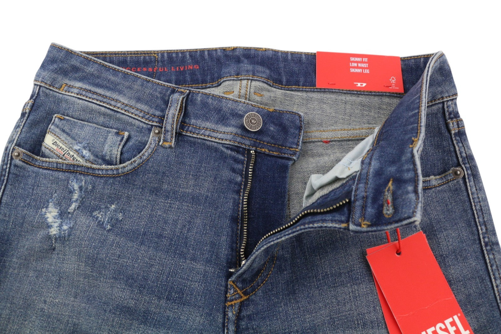 DIESEL 1979 Sleenker 09E43 Men Jeans W30/L32 Blue Distress Skinny Fit RRP$225