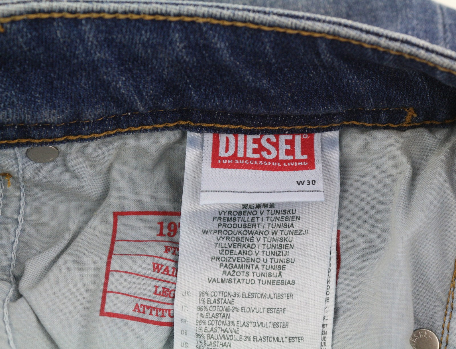 DIESEL 1979 Sleenker 09E43 Men Jeans W30/L32 Blue Distress Skinny Fit RRP$225