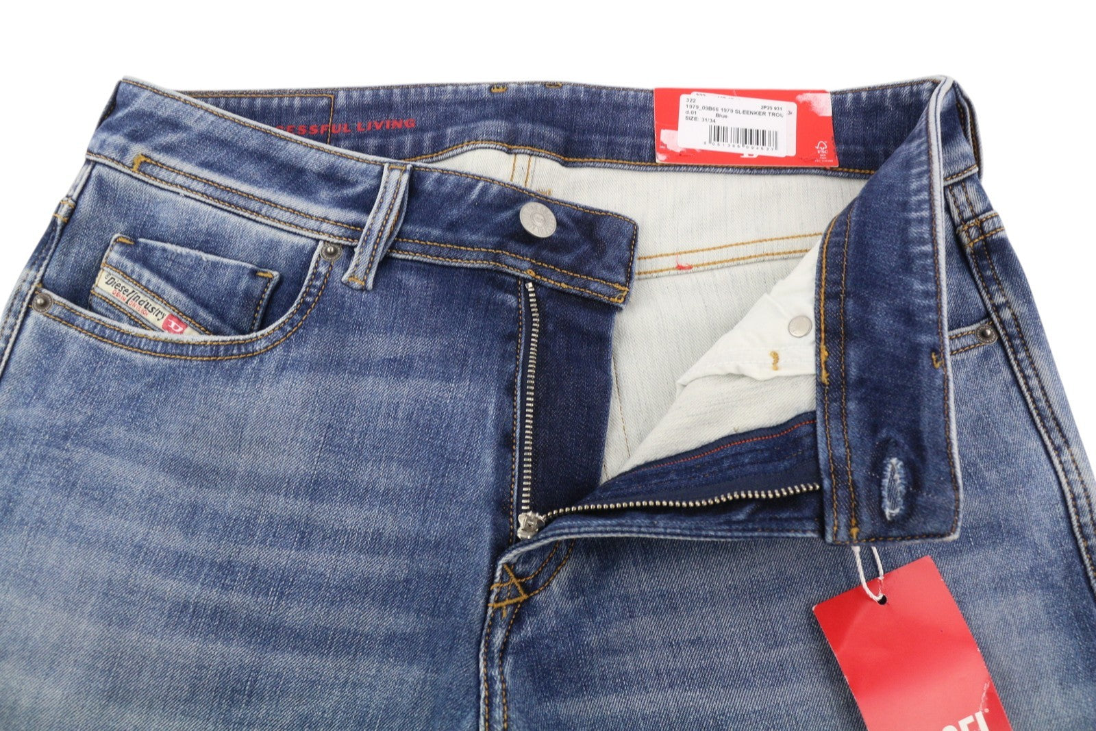 DIESEL 1979 Sleenker 09B66 Men Jeans W31/L34 Blue Faded Skinny Ft Zip Fly Denim