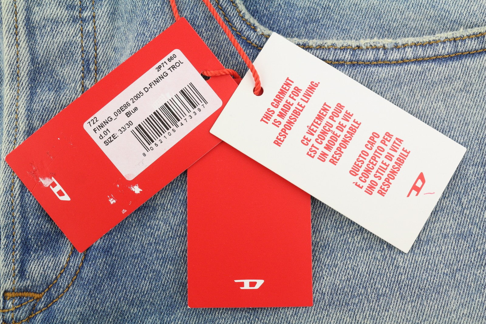 DIESEL 2005 D-Fining 09E86 Men Jeans W33/L30 Blue Distress Regular RRP£220