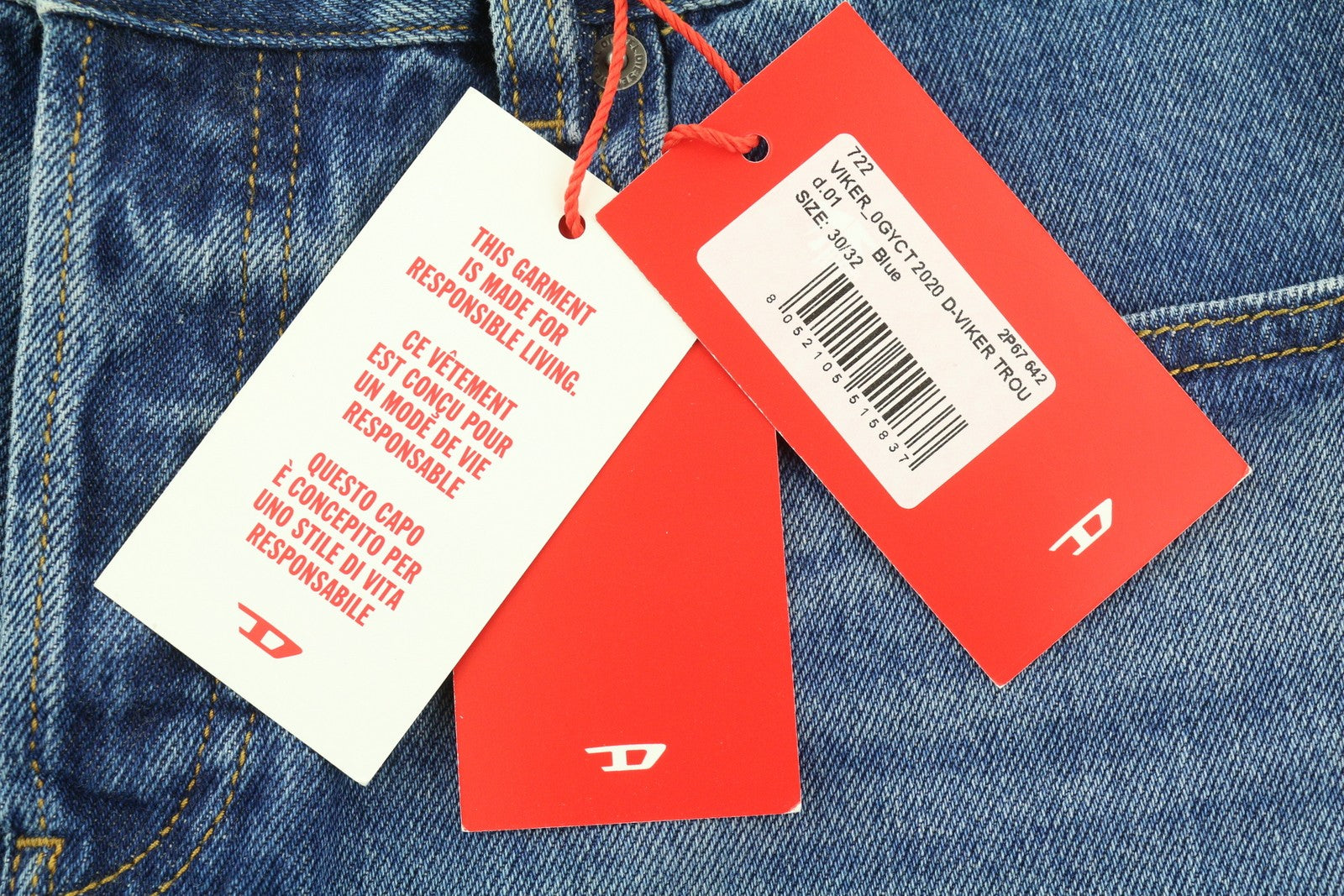 DIESEL 2020 D-Viker 0GYCT Men Jeans W30/L32 Blue Faded Regular Fit RRP£190