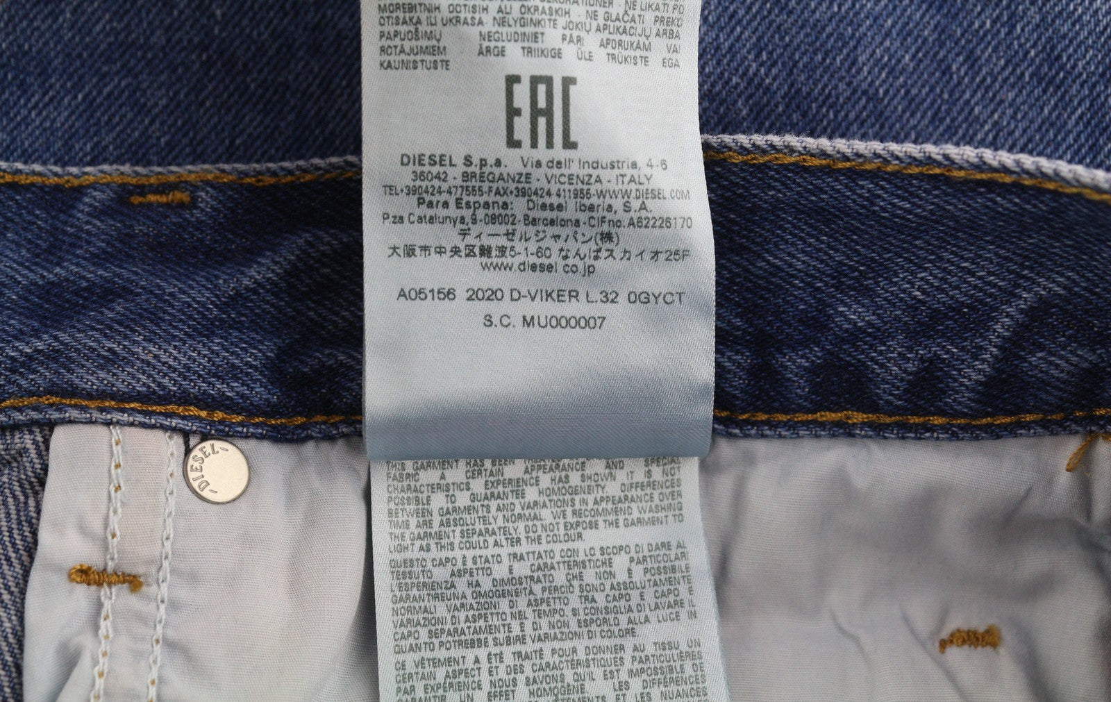 DIESEL 2020 D-Viker 0GYCT Men Jeans W31/L32 Blue Regular Straight RRP£190