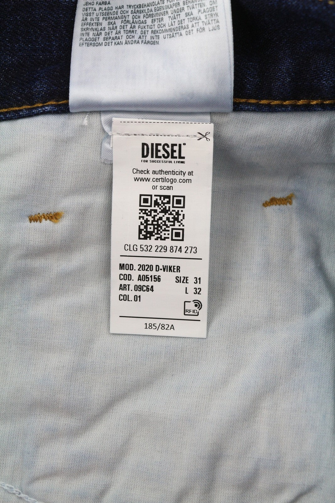 DIESEL 2020 D-Viker 09C64 Men Jeans W31/L32 Blue Faded Regular Straight RRP€225