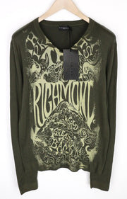 RICHMOND Men's Size 50 Green Wool Pullover Logo Long Sleeve Sweatshirt