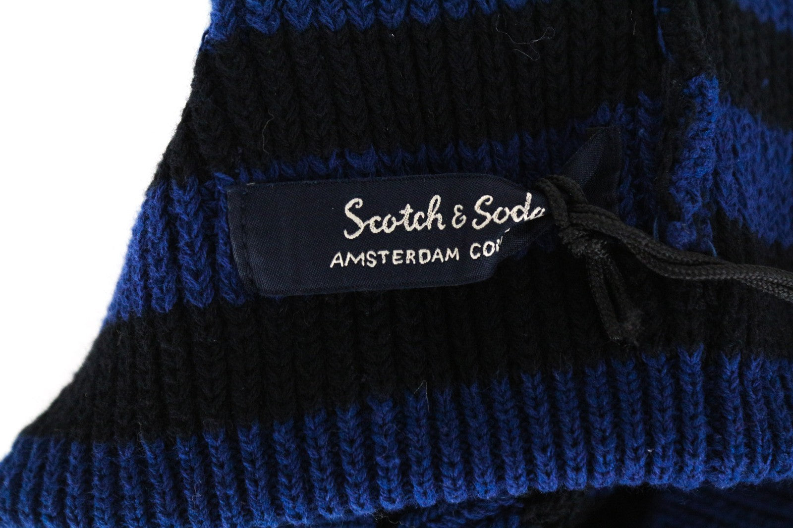 SCOTCH & SODA Men's OS Blue Wool Cotton 2x Beanie Hat Striped Winter Warm