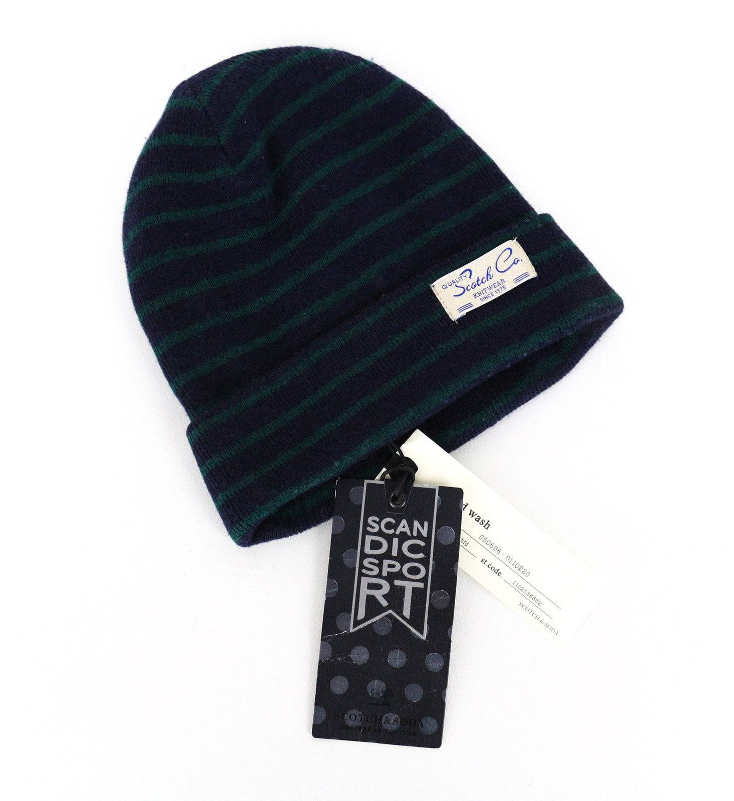 SCOTCH & SODA Men's OS Blue Wool Cotton 2x Beanie Hat Striped Winter Warm