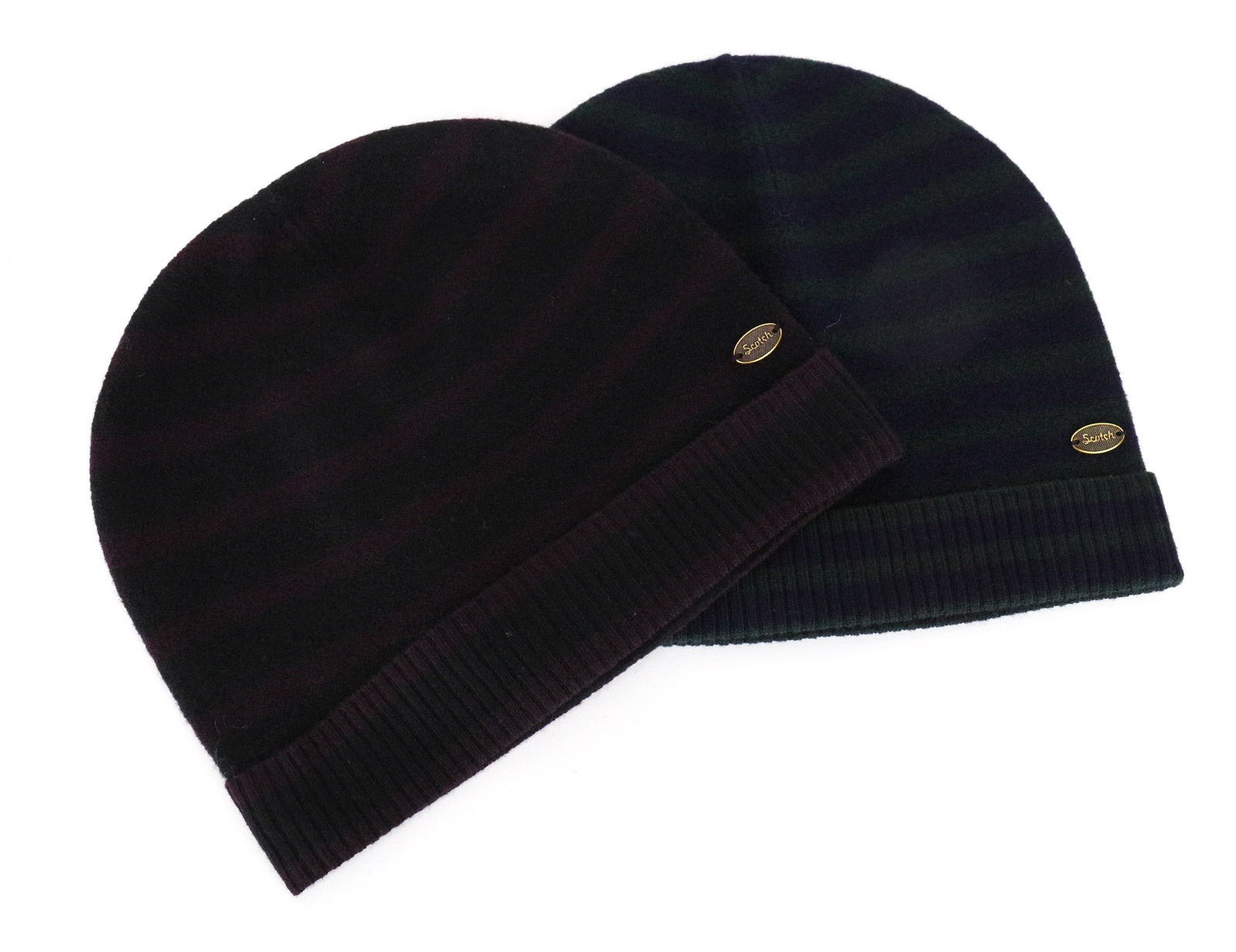 SCOTCH & SODA Men's OS Wool Beanie Duo Purple Blue Stripe Winter Set
