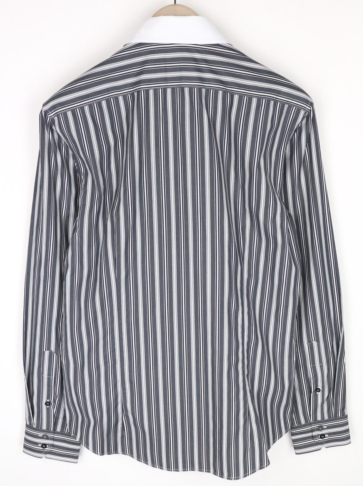 RICHMOND Men's M/L Grey Blue Cotton Blend Shirt w/ Stretch Stripes