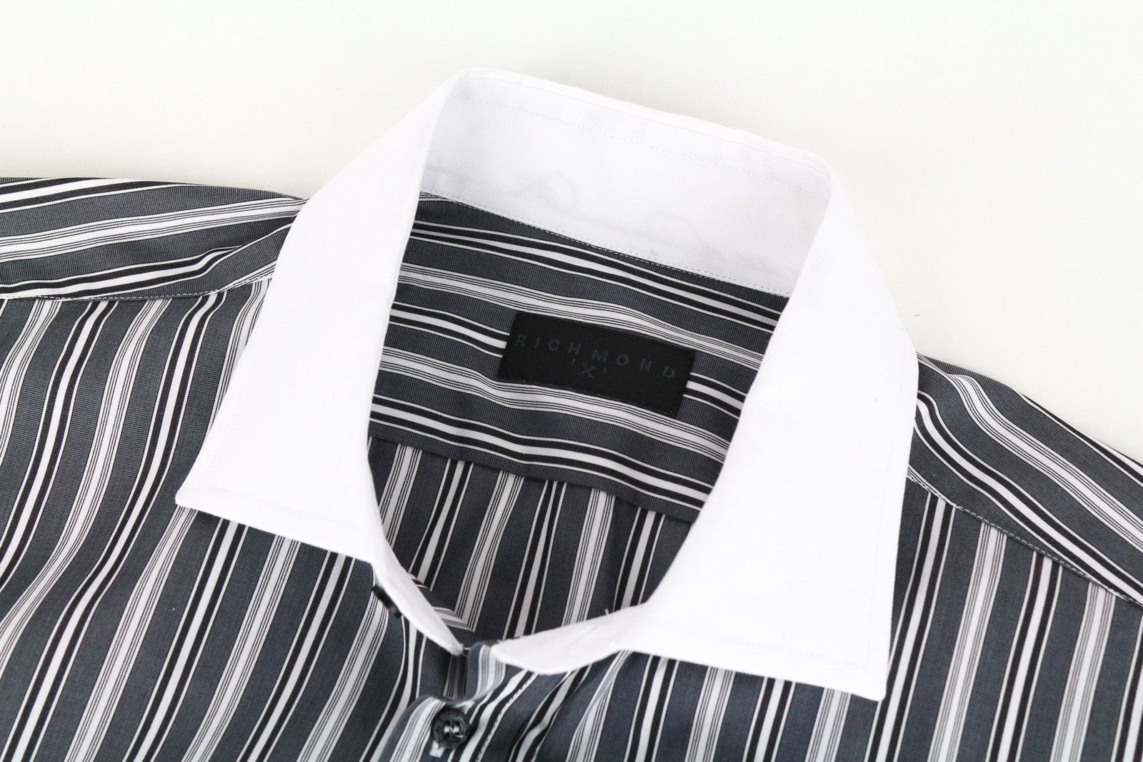 RICHMOND Men's M/L Grey Blue Cotton Blend Shirt w/ Stretch Stripes