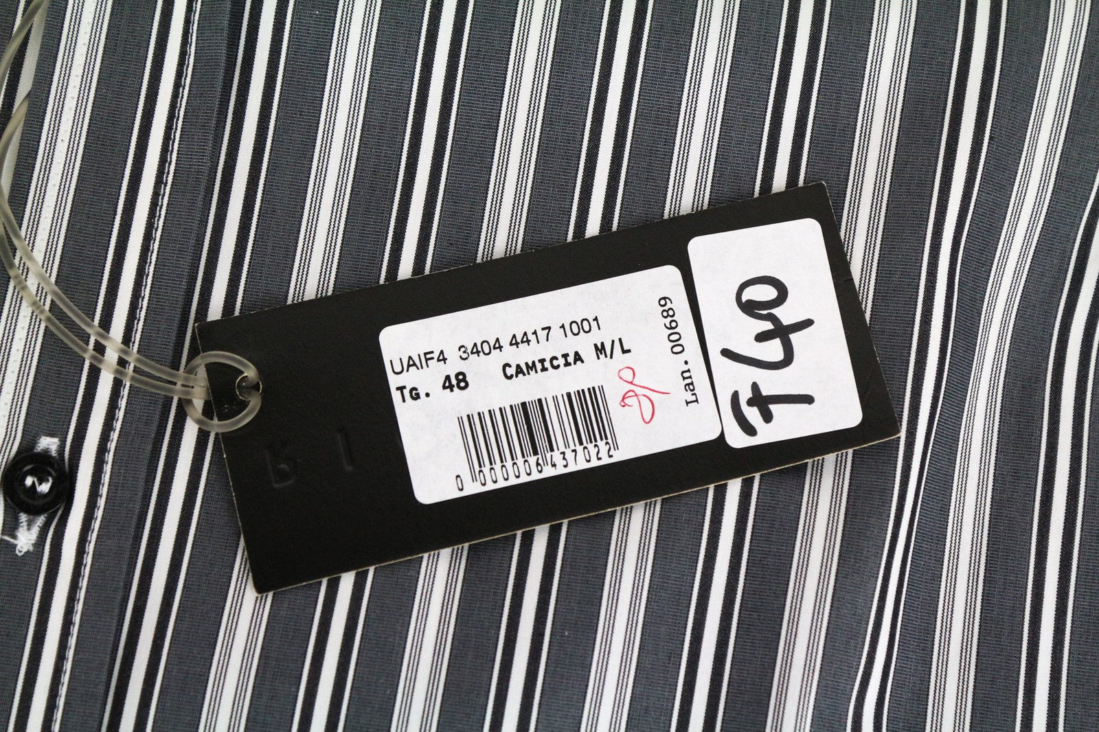 RICHMOND Men's M/L Grey Blue Cotton Blend Shirt w/ Stretch Stripes